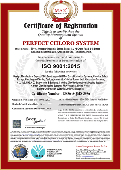 ISO 9001:2015 Certificate - Perfect Chloro System